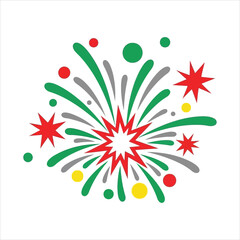 Fototapeta premium Colorful fireworks explosion with vibrant red, green, and yellow bursts on a white background