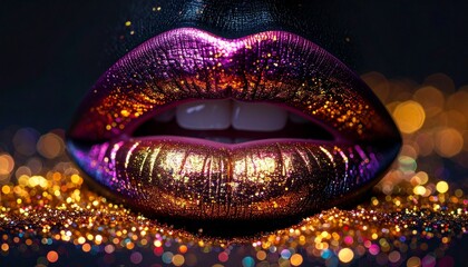 Glamorous Glitter Lips - A Captivating Close-Up of Shimmering Beauty and Sparkle.