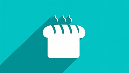Freshly Baked Loaf of Bread Icon on Turquoise Background with Long Shadow.