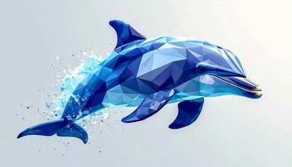 Geometric Dolphin Artwork - A Stunning Digital Illustration of a Marine Mammal in Blue Tones.