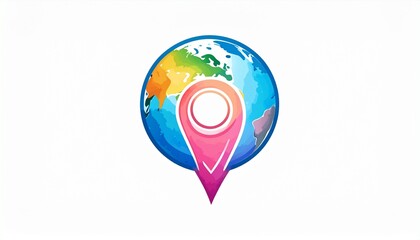 Global Navigation - A Colorful Earth Globe with a Pink Location Pin, Travel Concept.