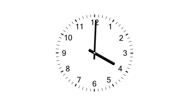 Black and white analog wall clock timelapse with fast moving hands. Classic 12-hour cycle in seamless loop. Perfect for time lapse effects and time passing concepts.