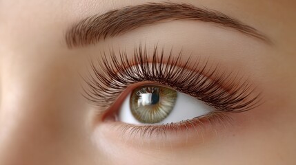 Fototapeta premium Close view of a human eye with long eyelashes showing the iris and pupil in detail during daylight