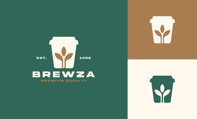 coffee cup leaf logo design