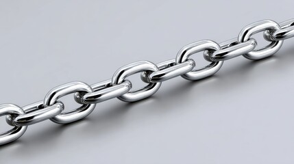 Fototapeta premium Metal chain links arranged in a row on a plain background showing strong connection and durability