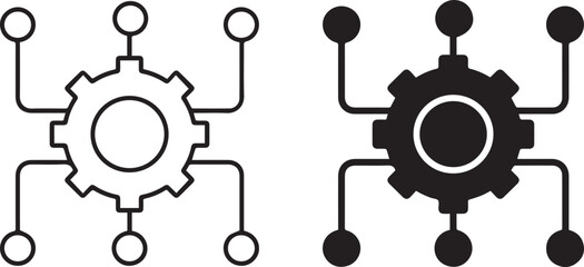 Technology Network Gear Icon gear connected to nodes, representing digital automation symbol vector icon design.