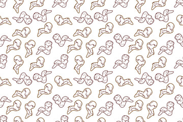 Doodle fried chicken seamless pattern background. Fried chicken wings doodle pattern. Doodle fried chicken wings pattern background. Fast food doodle pattern background.