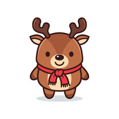 Adorable Cartoon Reindeer with Red Scarf Illustration