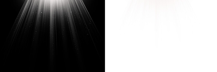 Dramatic White Light Rays Shining Down. Abstract Divine Light Beams from Above. Spotlight Light Rays Falling from Top