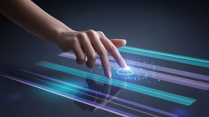 Hand interacting with futuristic digital interface technology