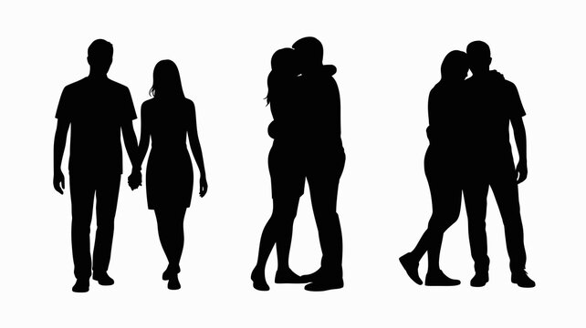 a collection of silhouettes depicts four different pairs of people showcasing varying levels of intimacy and connection within relationships high quality professional detailed modern elegant stylish