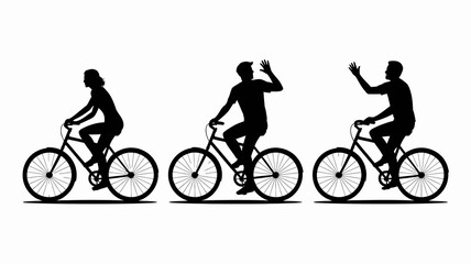 Naklejka premium a simple silhouette illustration shows three figures riding bicycles in a row seemingly enjoying a leisurely outdoor activity together high quality professional detailed modern elegant stylish