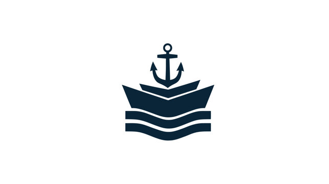 A nautical-themed graphic with a dark blue anchor above a stylized boat set over waves