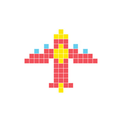 Obraz premium A flat pixel design made of geometric square color blocks on a clean icon layout. Pixel art aircraft