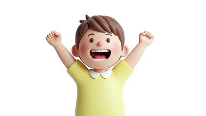 Excited 3D Cartoon Boy with Arms Raised