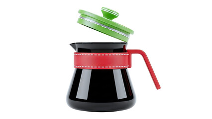 Modern Black Coffee Carafe with Red Band and Green Lid