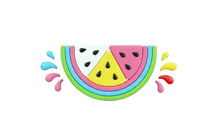 Stylized 3D Watermelon Slice with Colorful Splashes