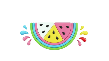 Stylized 3D Watermelon Slice with Colorful Splashes