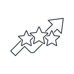 Stars with an upward arrow. Business growth, trust, and efficiency. Vector linear icon illustration isolated on white background.