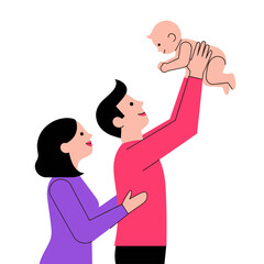 Obraz premium A Couple's Love Language Speaks Volumes as They Gently Lift Their Baby High in Joyful Adoration