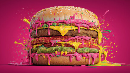 A Pop Art food illustration, exaggerated textures and vibrant hues, highly stylized