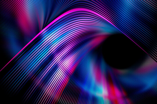 Neon curves abstract background. Fractal render. Colorful glowing lines. Suited to technology, connectivity, futurism, innovation themes.