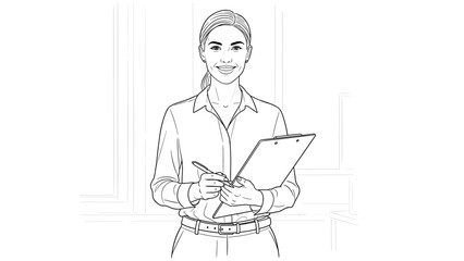 Confident professional holding clipboard in office setting