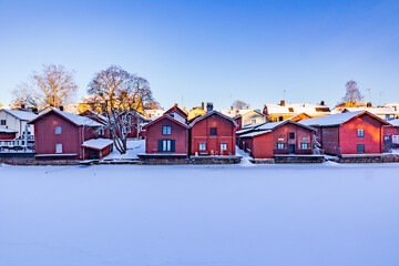 colorful houses in the winter
