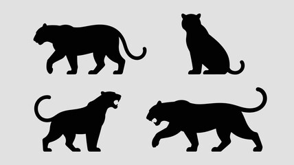 A striking visual compilation showcases four distinct silhouettes of majestic tigers in various poses emphasizing their power and grace high quality professional detailed modern elegant stylish © DesignHub