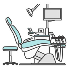 歯科治療用フル装備の歯科ユニットとチェアのイラスト