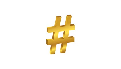 Obraz premium Golden Hashtag Symbol on White Background for Social Media.