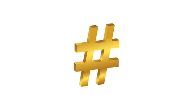 Golden Hashtag Symbol on White Background for Social Media.
