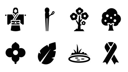 Minimalist black and white icon set with nature and culture themes