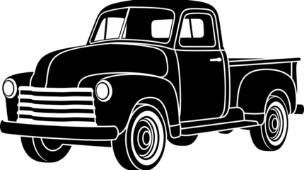 Classic utility truck in a minimalist outline illustration style, side profile