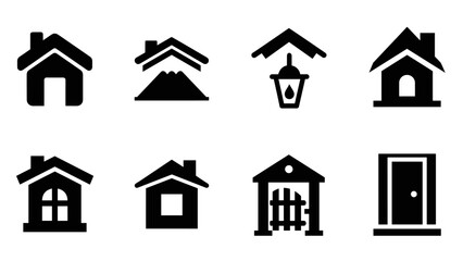 Obraz premium Minimalist black and white home icons set for real estate and architecture design