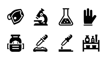 Obraz premium Set of science and laboratory equipment icons in bold silhouette style