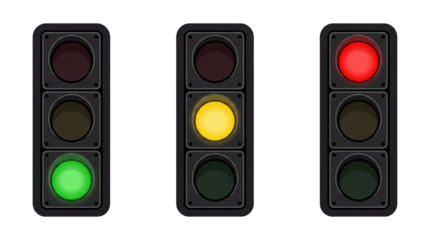 Urban traffic light sequence illustration: green, yellow, red signals for road safety management
