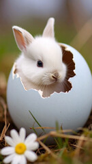 イースター用の卵に入る子兎