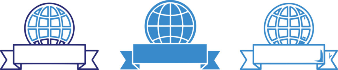 Global network and business logo globe with ribbon for company branding