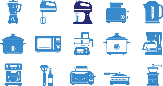 Kitchen appliance icons blender mixer toaster coffee maker and oven