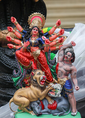 Hindu goddess durga devi doll at street Market for golu festival