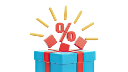 Gift Box with Percentage Sign and Rays