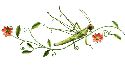 Green grasshopper in a natural pose isolated on a white background