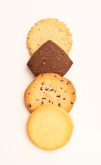 Cookies arranged on white background. 　並べられたクッキー。　白色背景上