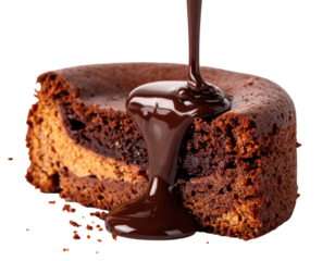  Chocolate Lava Cake Slice with Flowing Molten Center, Close-Up View, isolated on transparent background, PNG, AI Generated