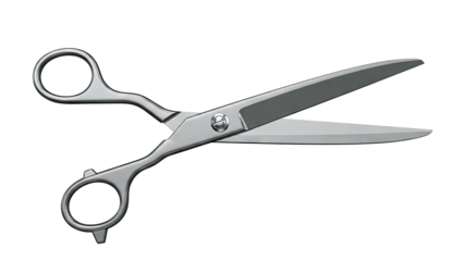 Pair of Open Silver Scissors on a White Background