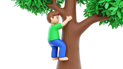 Cartoon boy climbing a tree