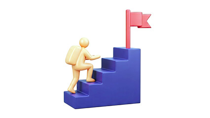 Person Climbing Stairs Towards Goal Flag