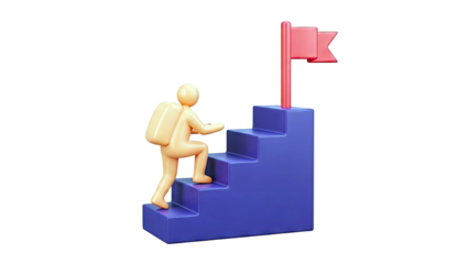 Person Climbing Stairs Towards Goal Flag