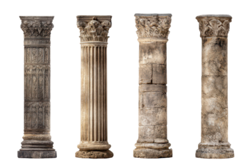 ancient greek columns set isolated on white or transparent png